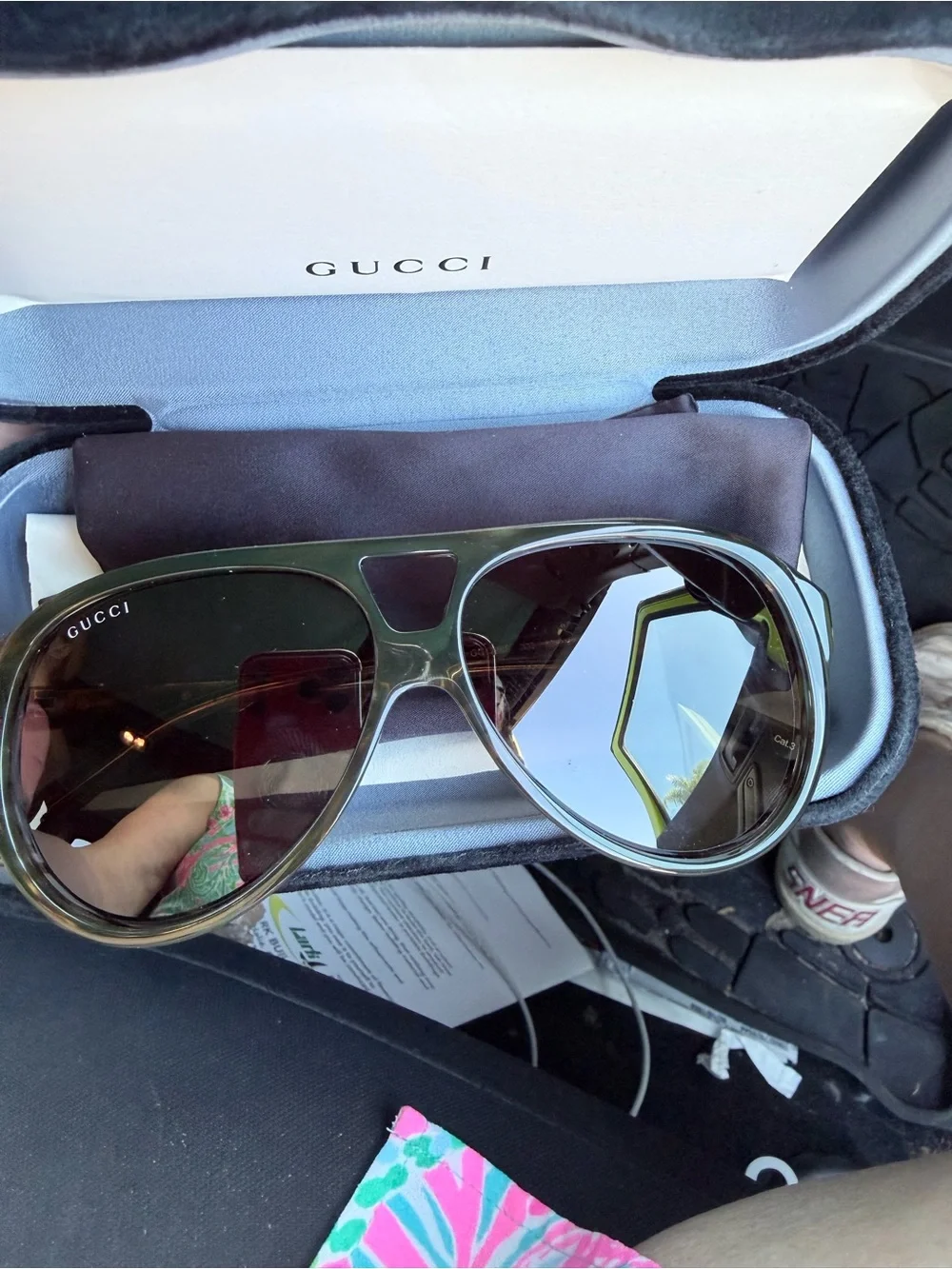 Gucci Men's Olive Green Aviator Sunglasses